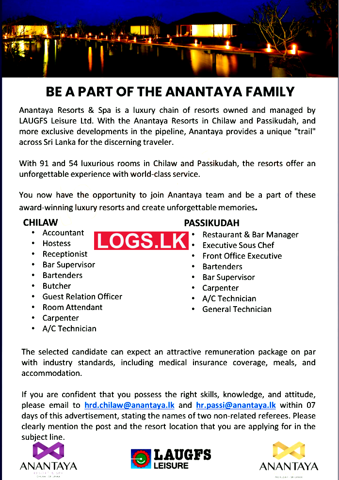 Hotel Job Vacancies at Anantaya Resorts & Spa Sri Lanka Jobs Application