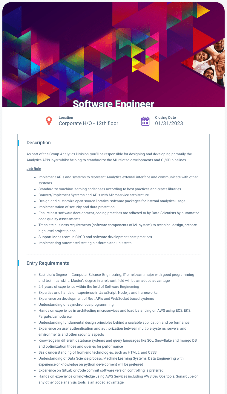 Software Engineer Vacancy 2023 in Dialog Job Vacancies 2023