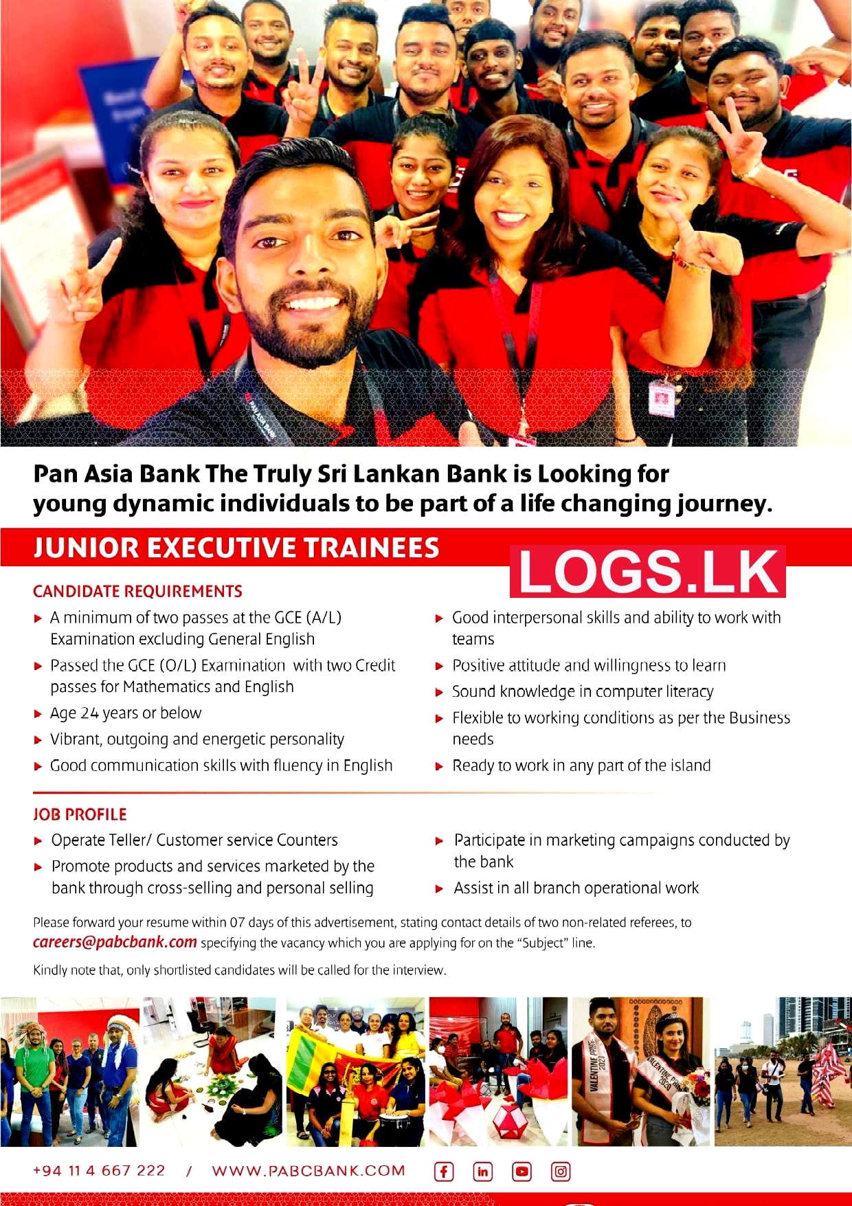 Junior Executive Trainees - Pan Asia Bank Vacancies 2023 with A/L Qualification Details, Application Form Download