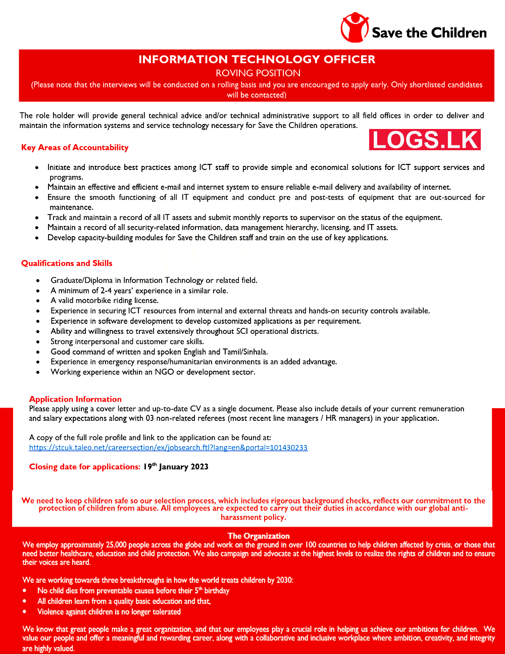 Information Technology Officer - Save the Children Vacancies 2023 Apply Online