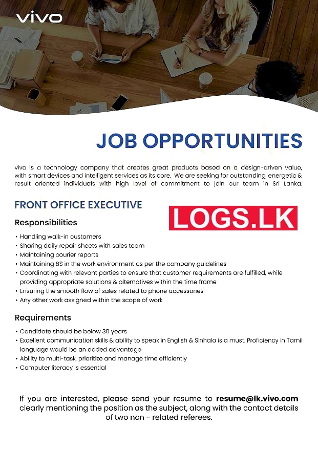 Front Office Executive – VIVO Sri Lanka Vacancies 2023 Application Form Download