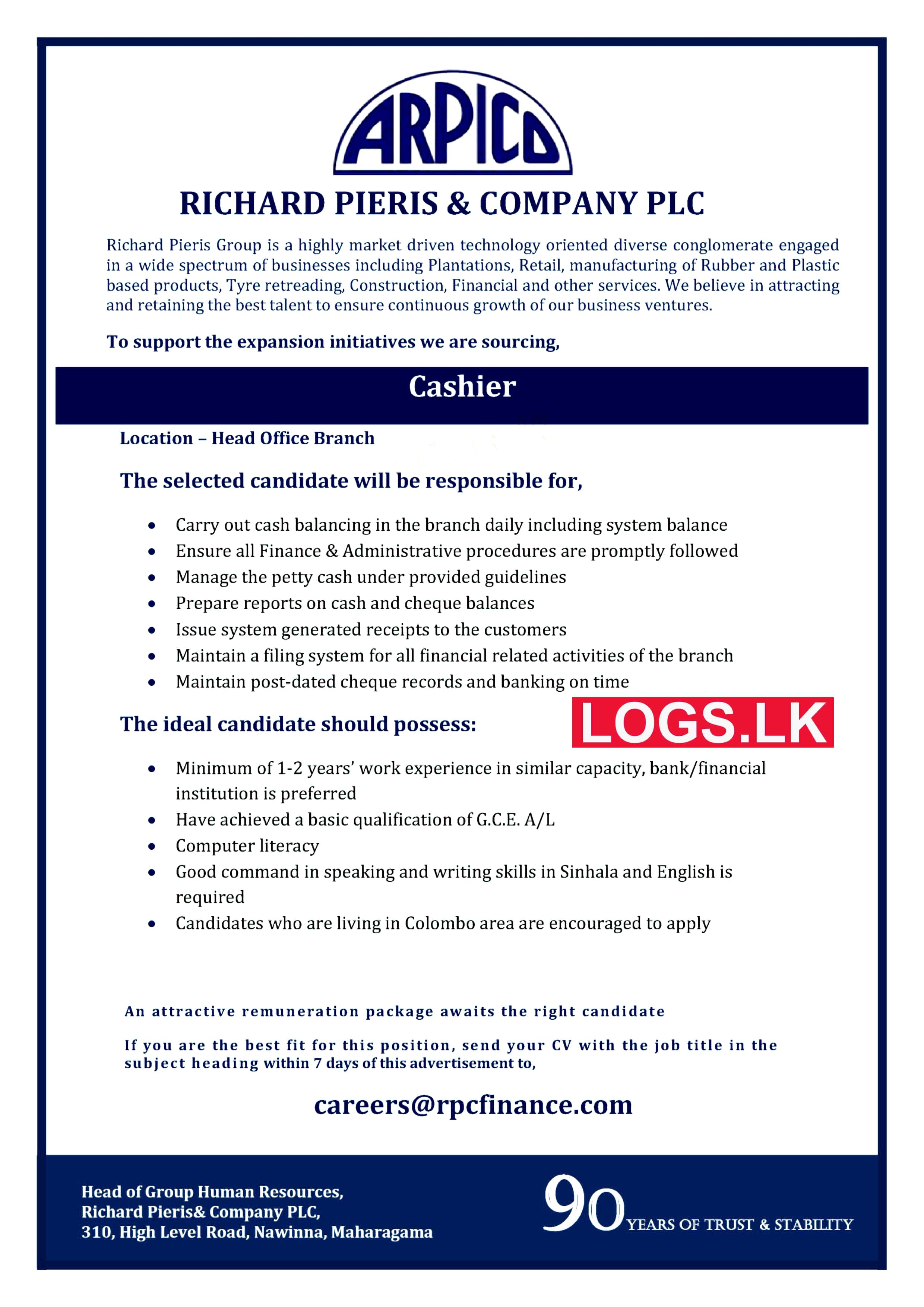 Cashier Vacancies 2023 in Arpico Sri Lanka Vacancy Application Form, Details Download