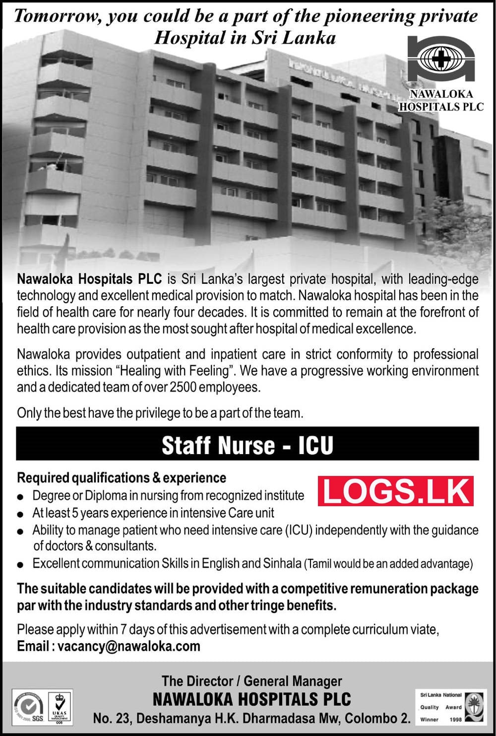 Staff Nurse - Nawaloka Hospitals Vacancies 2023 for Nurse
