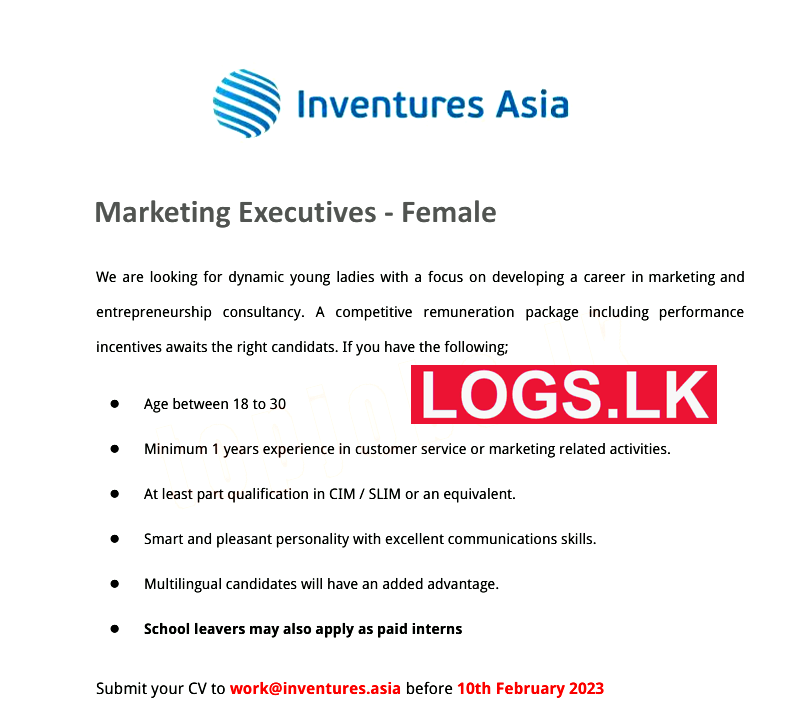 Marketing Executives - Inventures Asia Vacancies 2023 Application Form, Details Download
