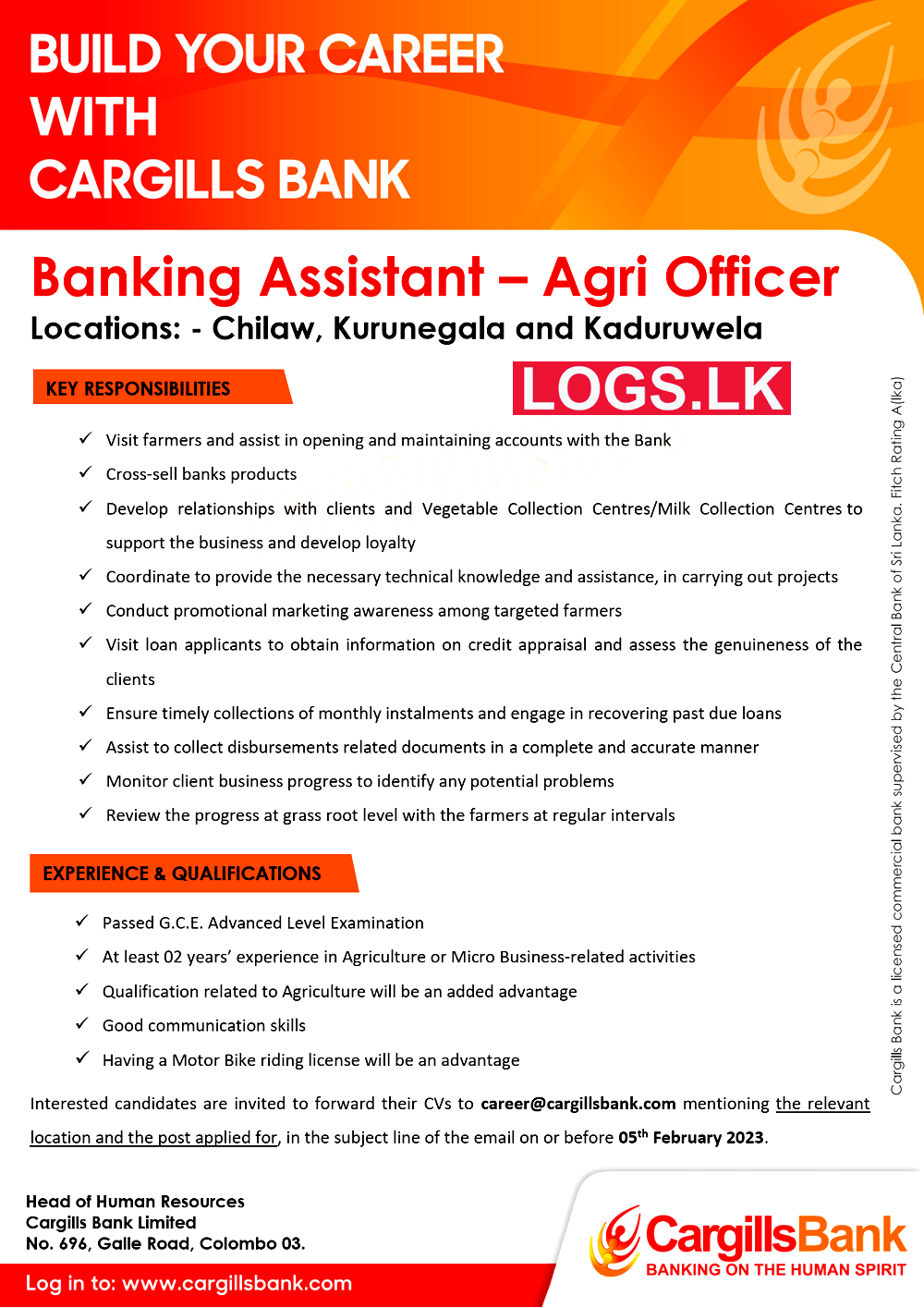 Banking Assistant (Agri Officer) - Cargills Bank Vacancies 2023 Application Form, Details Download