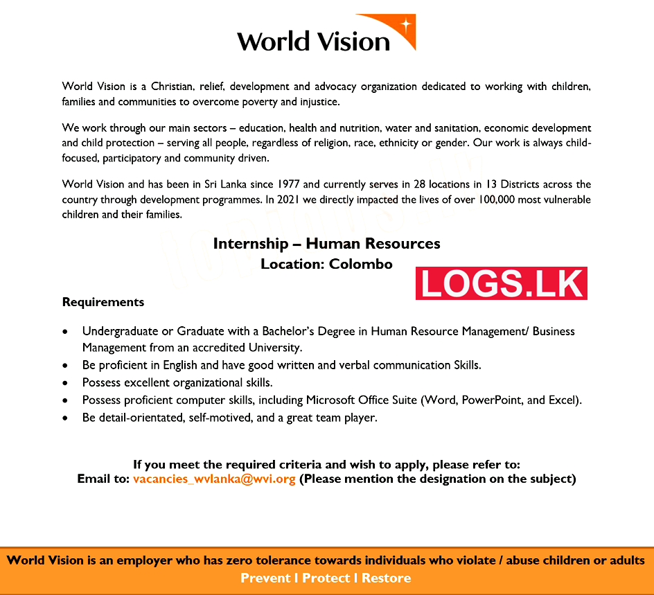 Internships (HR) Opportunity - World Vision Vacancies 2023 Application F0orm, Details Download