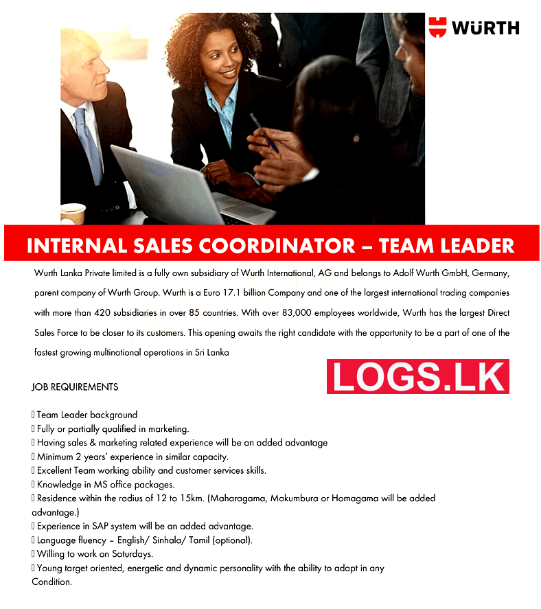 Internal Sales Coordinator - Wurth Lanka Vacancies 2023 Application Form, Details Download