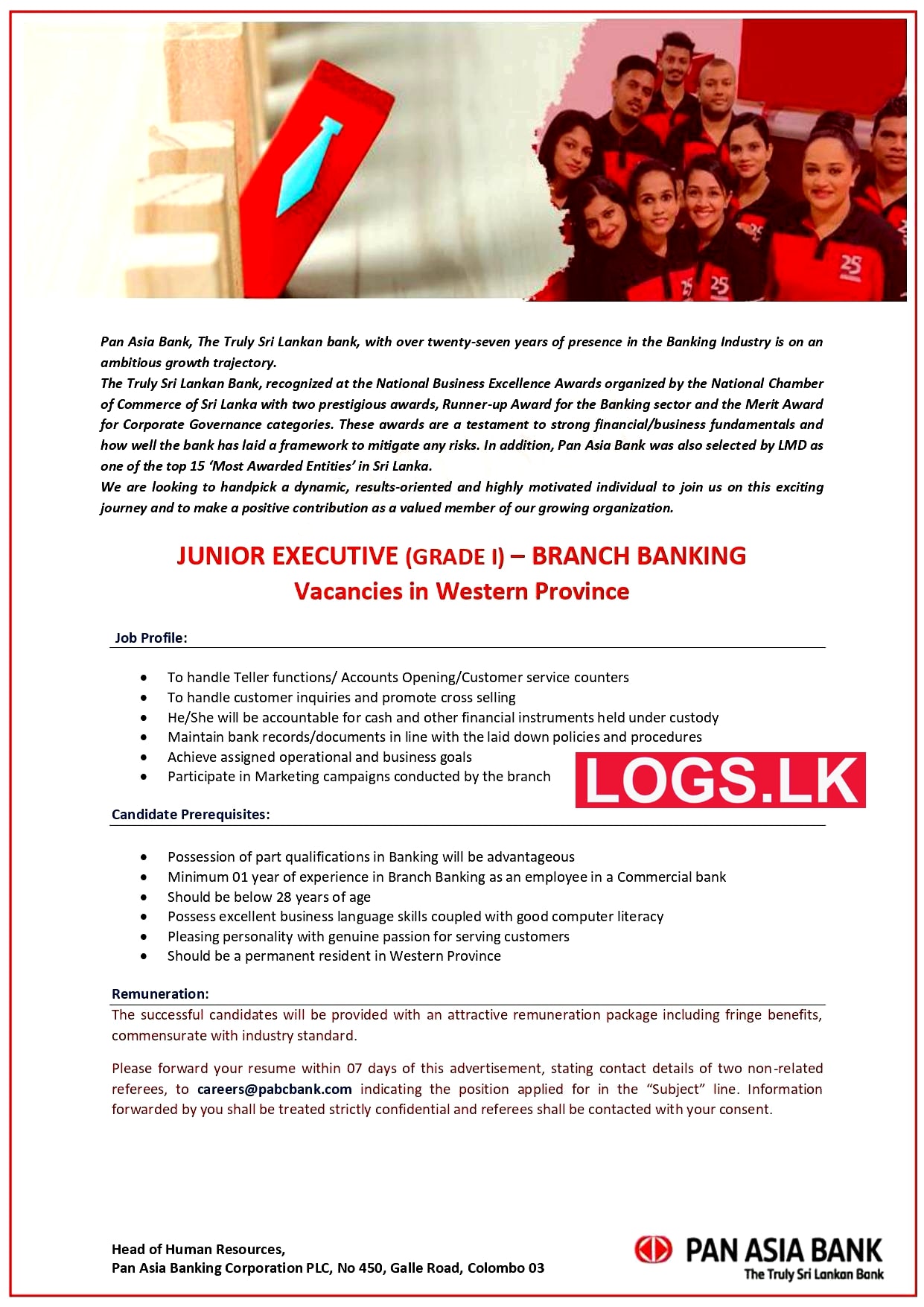 Junior Executive (Grade I) - Pan Asia Bank Vacancies 2023 Application Form Download