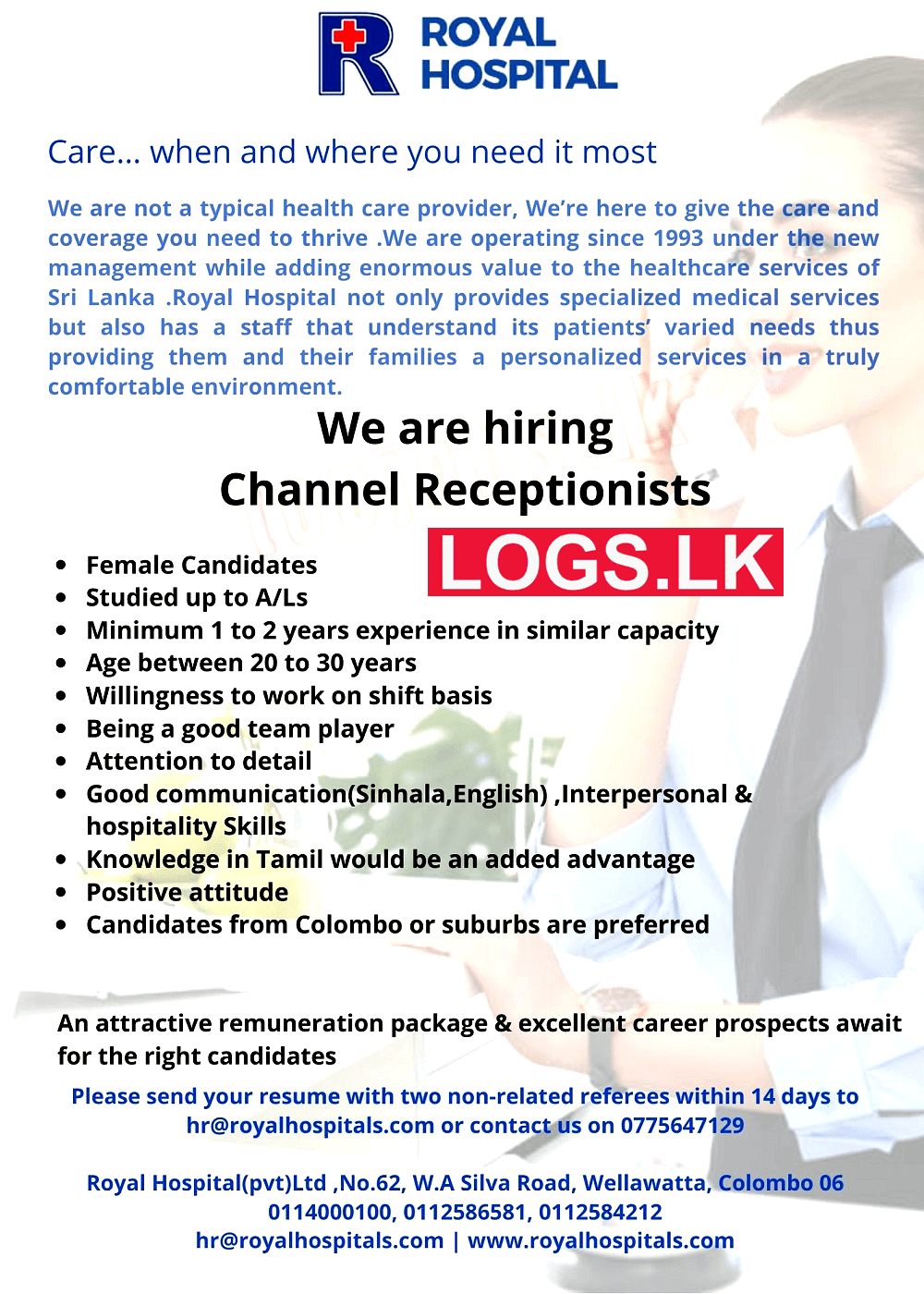 Channel Receptionists Job Vacancies at Royal Hospital Job Vacancies in Sri Lanka