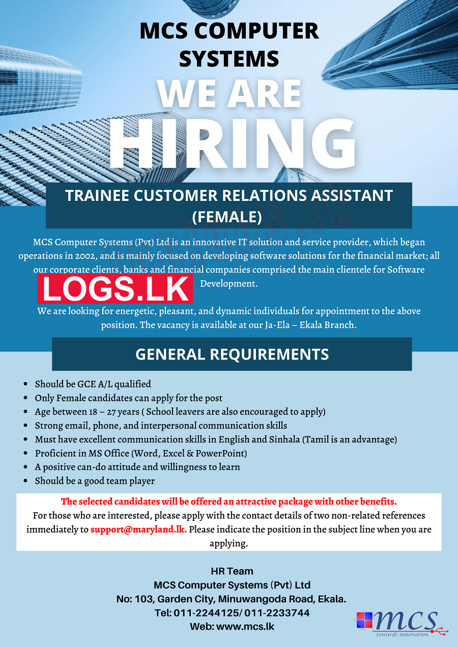 Trainee Customer Relations Assistant - MCS Computer Systems