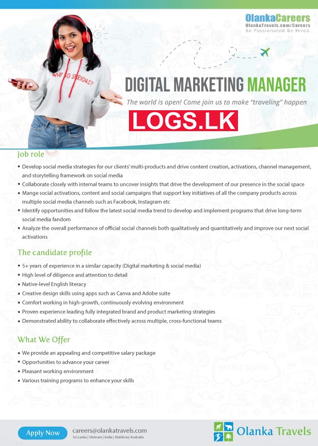 Digital Marketing Manager Job Vacancy at Olanka Travels Job Vacancies