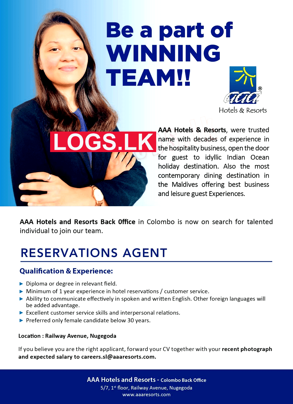 Reservations Agent Job Vacancy at AAA Hotels & Resorts Job Vacancies in Sri Lanka