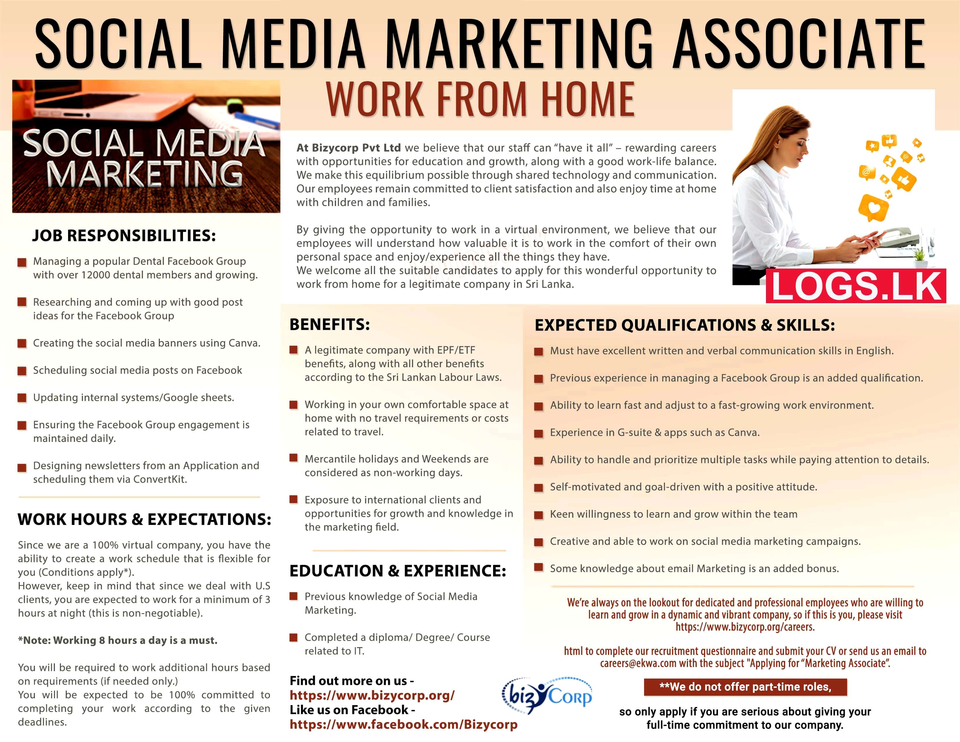 Social Media Marketing Associate Vacancy at BizyCorp (Pvt) Ltd Job Vacancies
