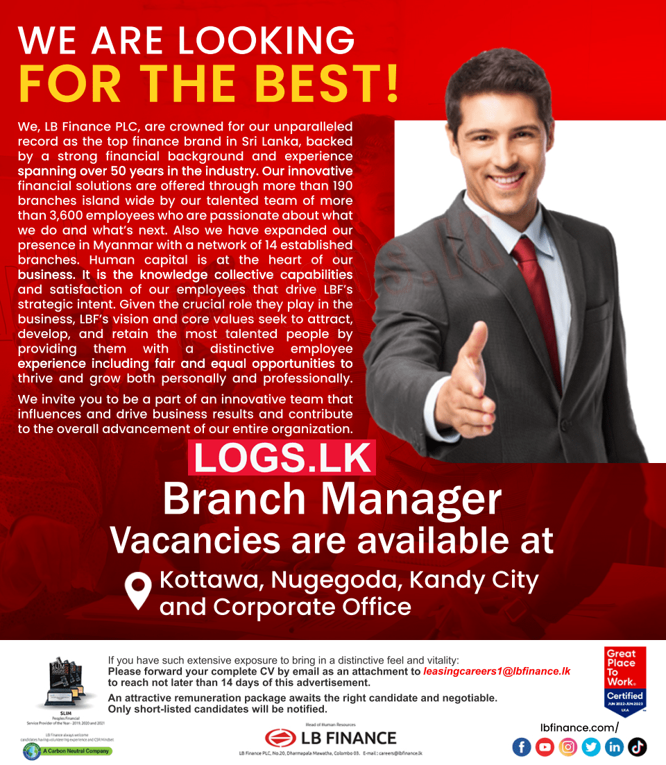 Branch Manager - LB Finance Job Vacancies 2023 Application, Details Download