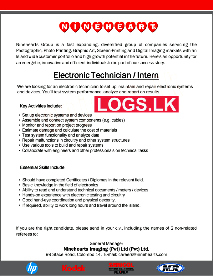Electronic Technician / Intern Job Vacancy at Ninehearts Imaging (Pvt) Ltd Job Vacancies