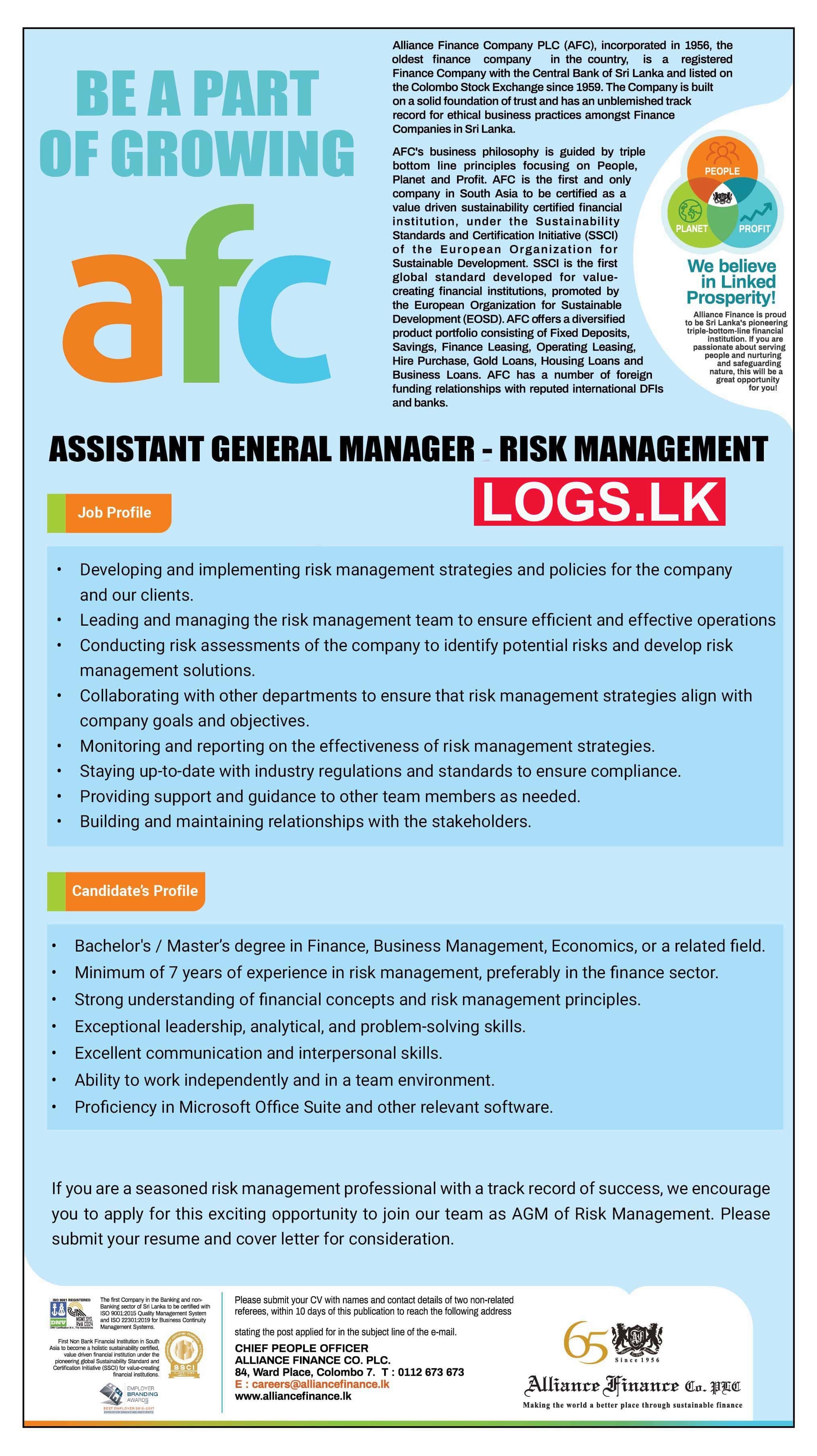 Assistant General Manager Job Vacancy at Alliance Finance Job Vacancies Application