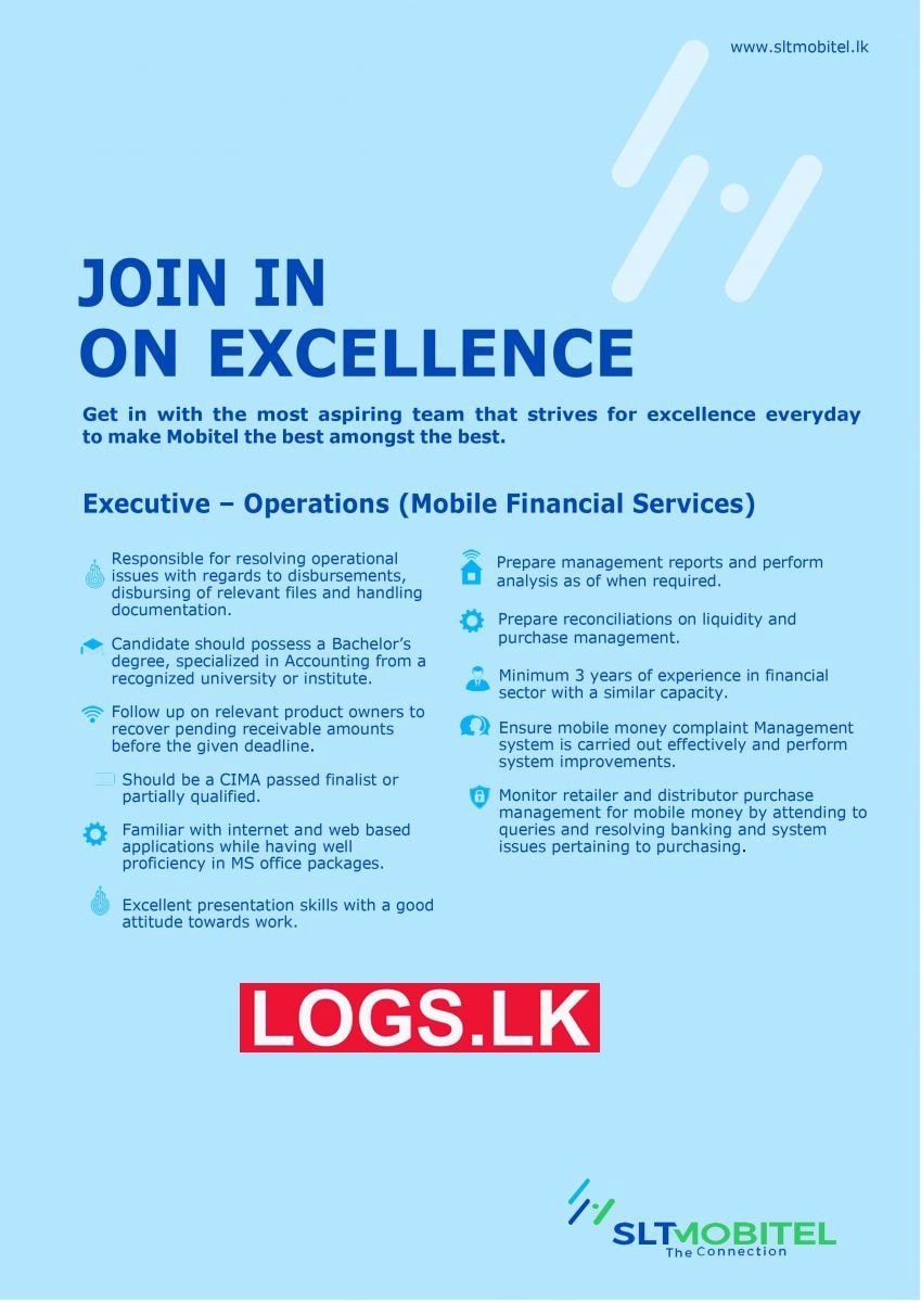 Executive - Operations (Mobile Financial Services) Vacancy at SLTMobitel Job Vcancies