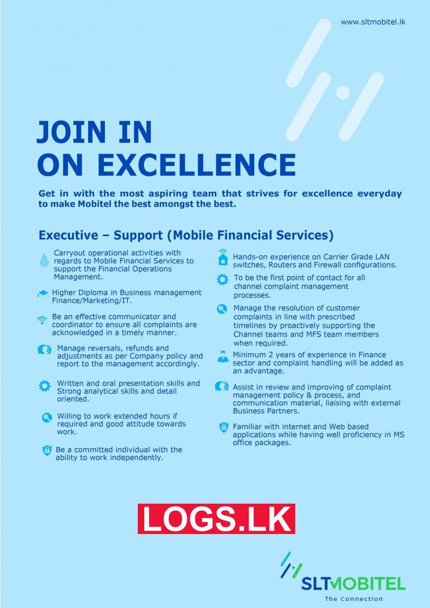 Executive - Support (Mobile Financial Services) Vacancy at SLTMobitel Job Vacancies in Sri Lanka