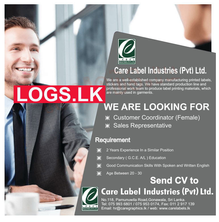 Customer Coordinator Vacancy at Care Label Industries (Pvt) Ltd Job Vacancies in Sri Lanka