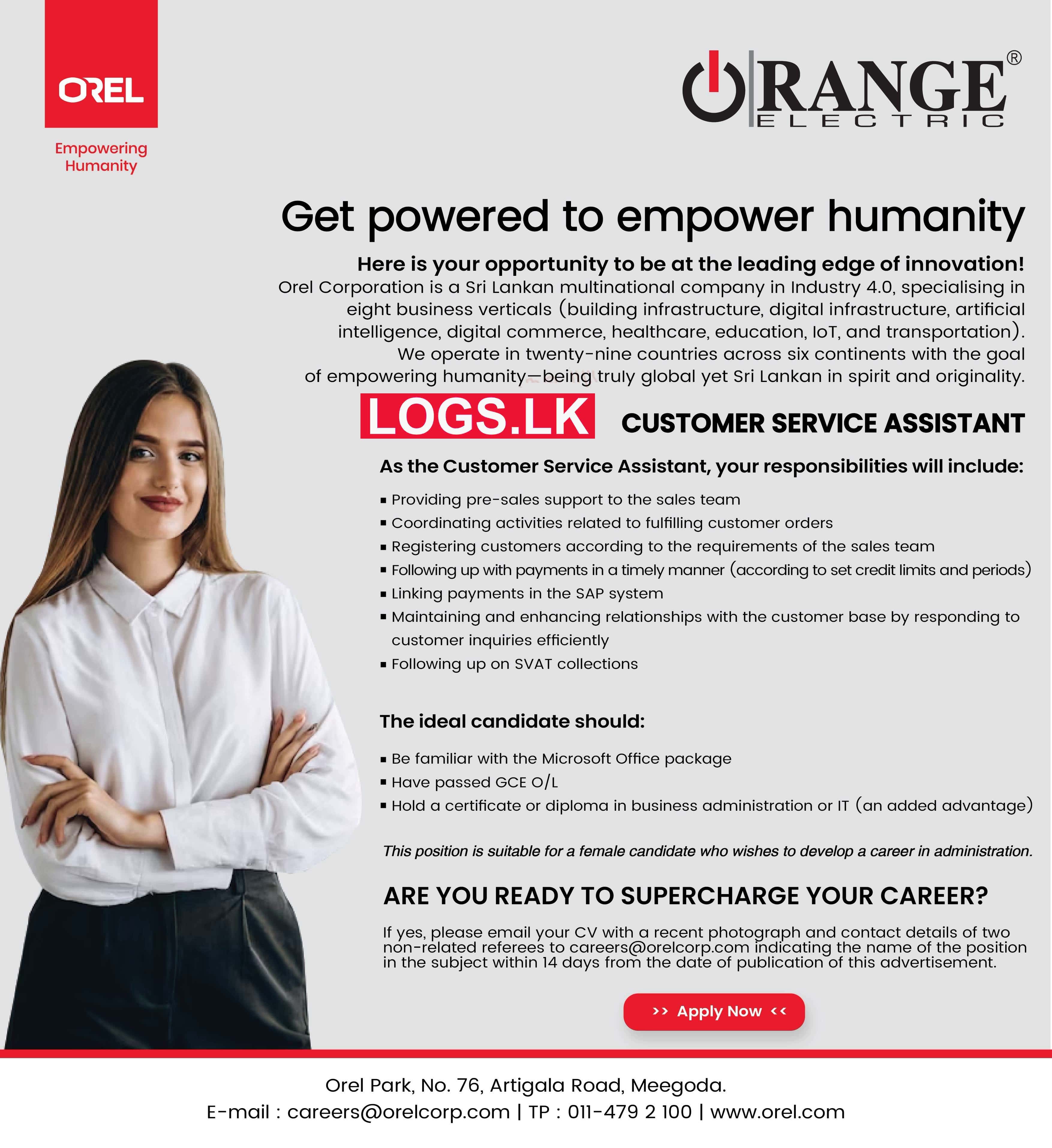 Customer Service Assistant Job Vacancy at Orel Corporation Job Vacancies in Sri Lanka
