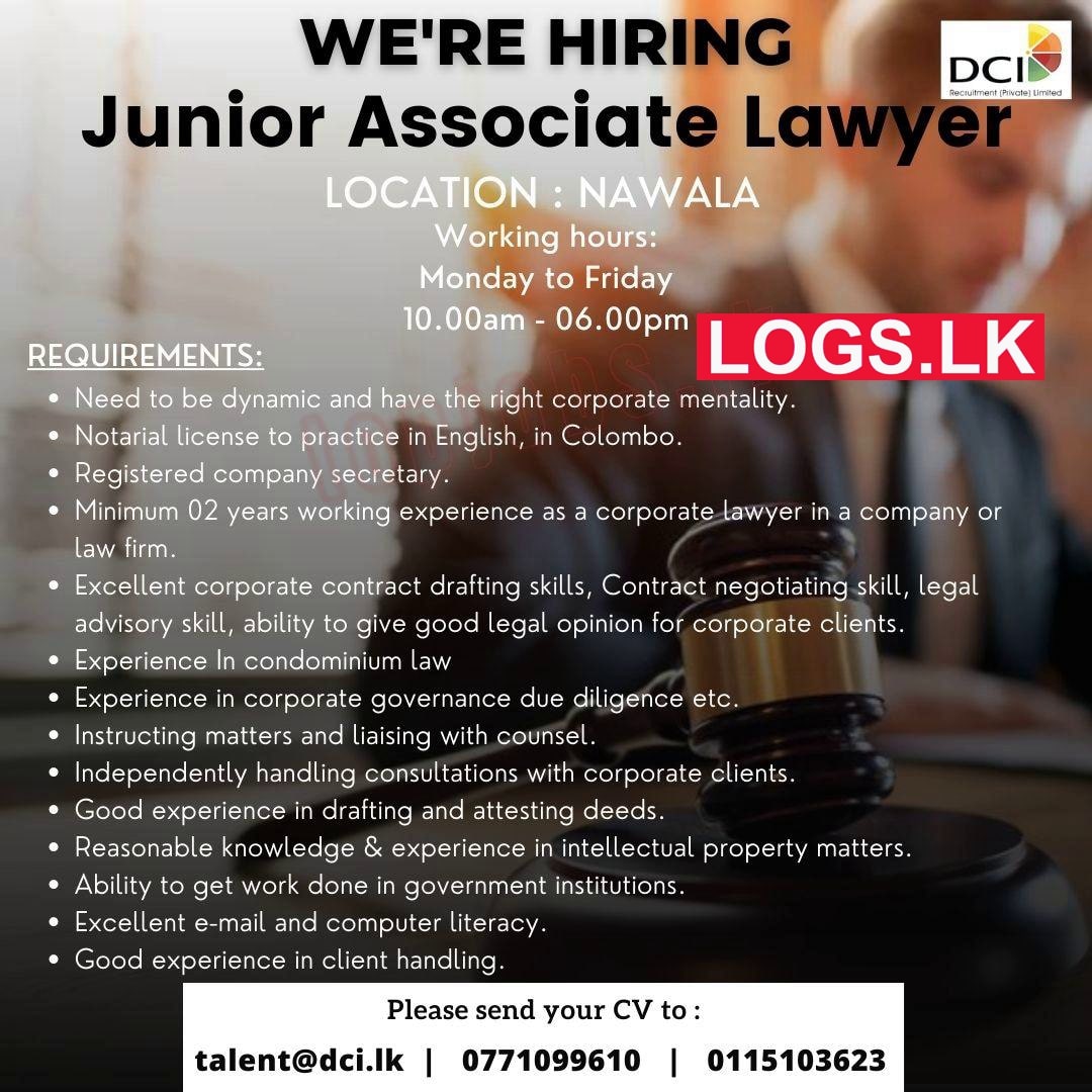 Junior Associate Lawyer Job Vacancy at DCI Recruitment (Pvt) Ltd Job Vacancies