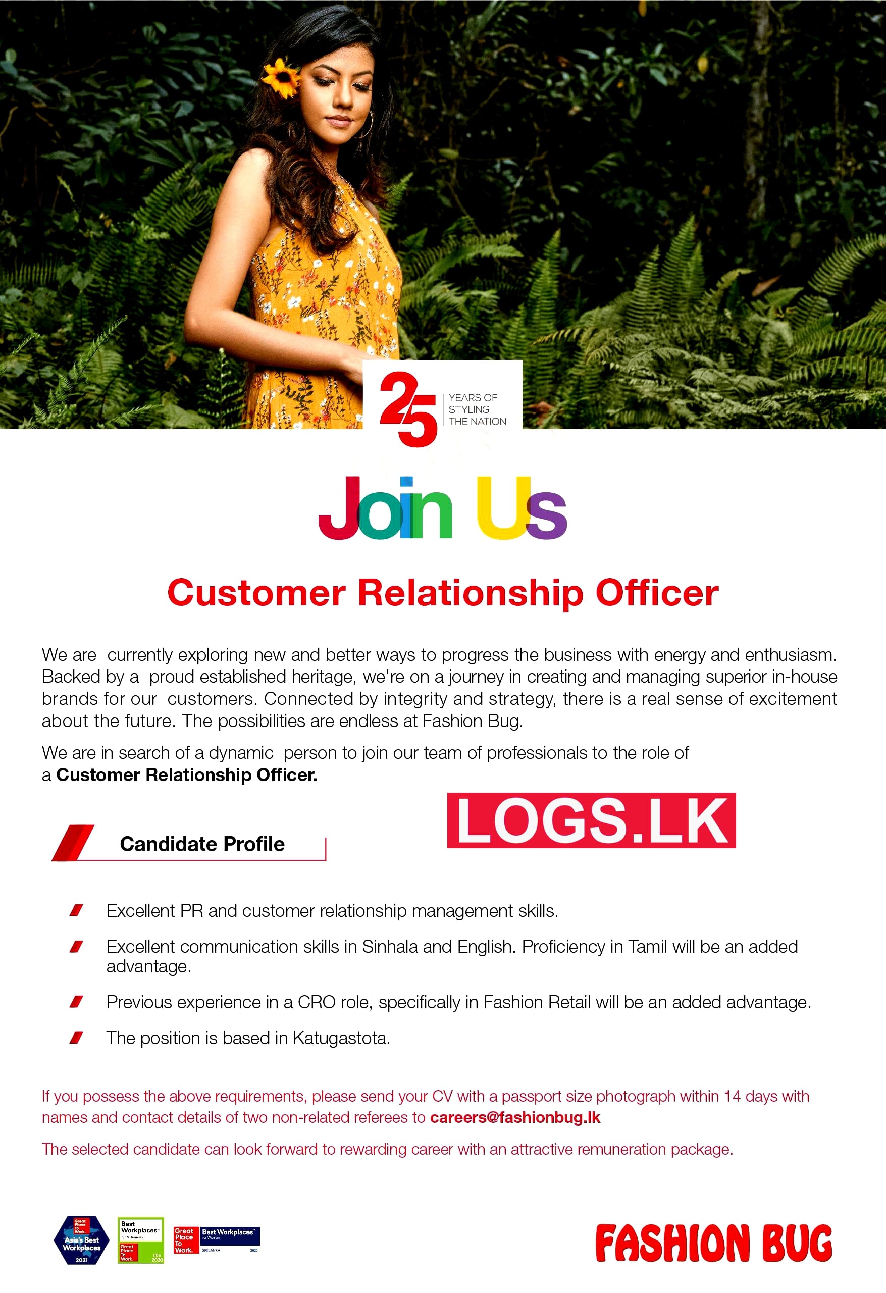 Customer Relation Officer Job Vacancy at Fashion Bug (Pvt) Ltd Sri Lanka Job Vacancies