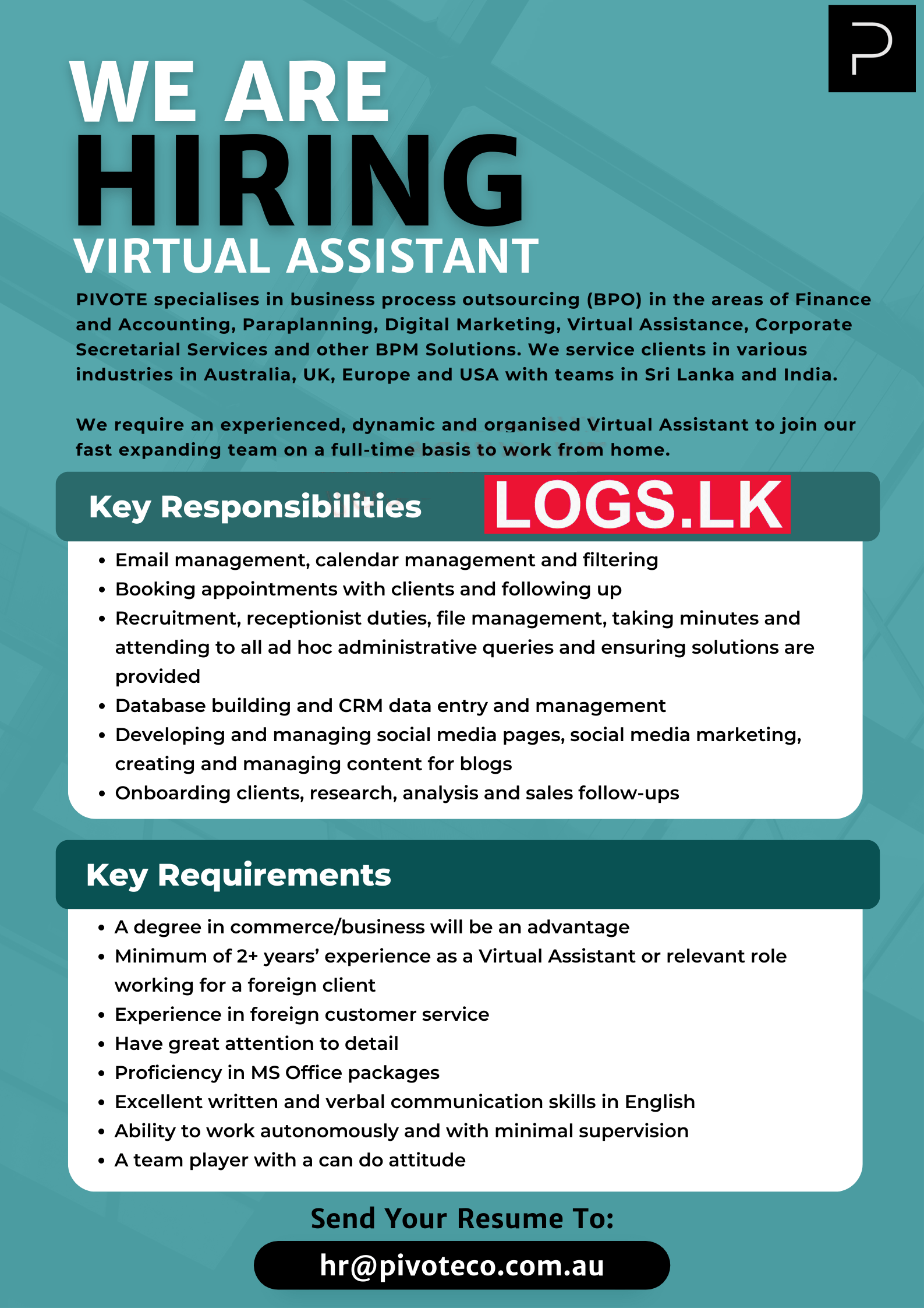 Virtual Assistant Job Vacancy at PIVOTE Job Vacancies in Sri Lanka