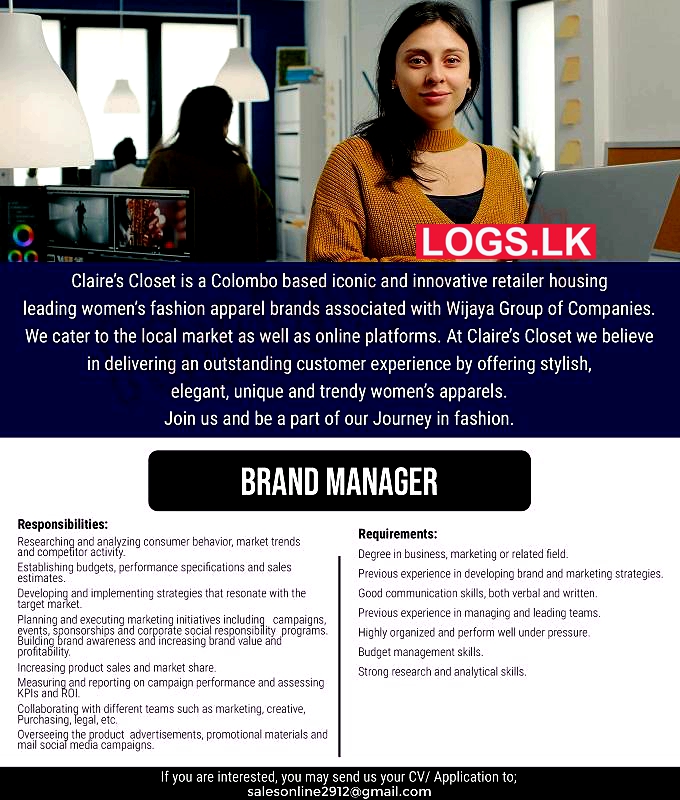 Brand Manager Job Vacancy at Claire's Closet Job Vacancies in Sri lanka