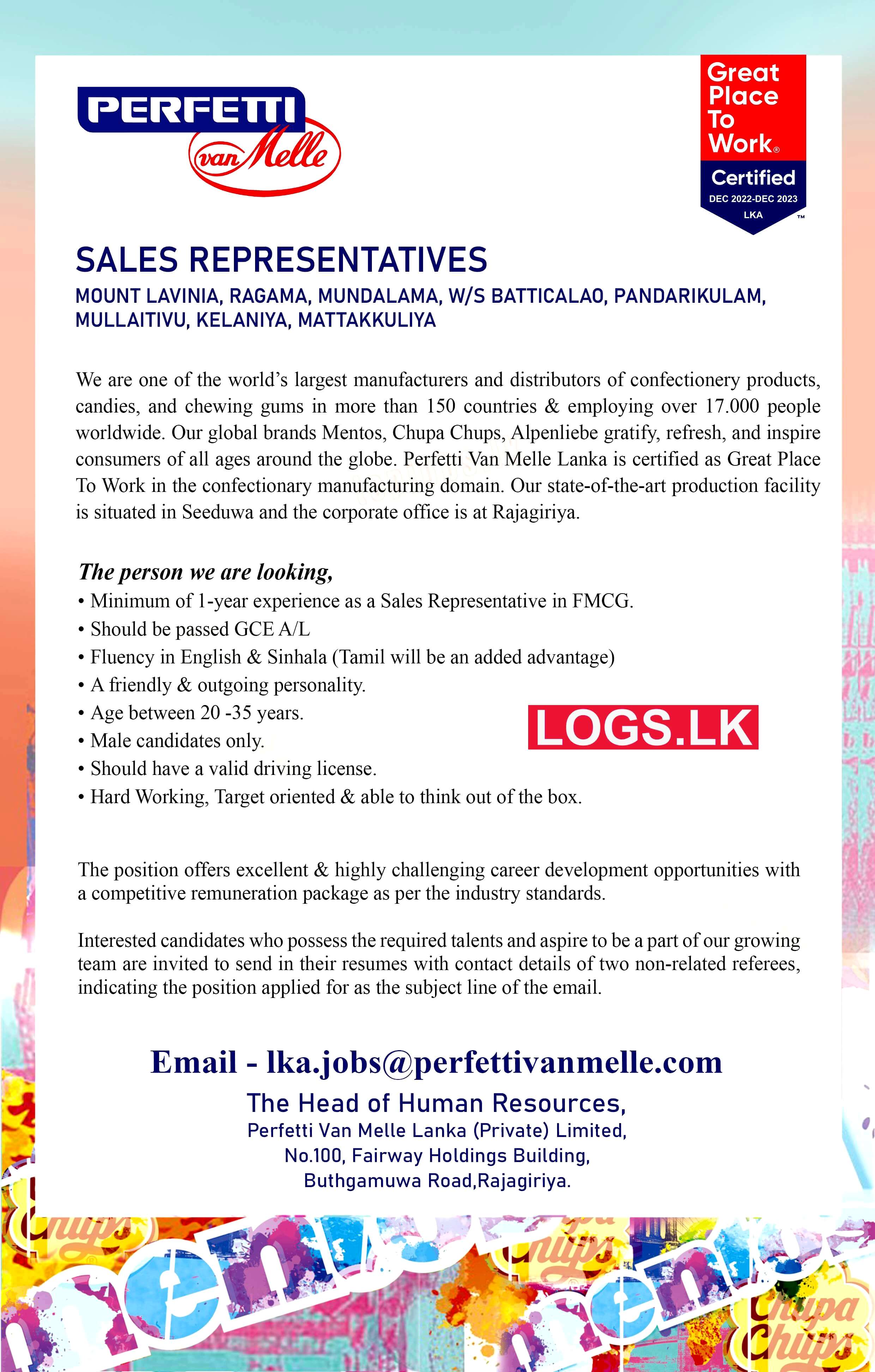 Sales Representatives Job Vacancies at Perfetti Van Melle Lanka Job Vacancies