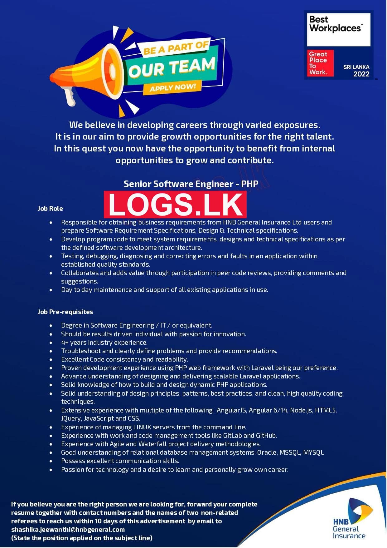 Senior Software Engineer (PHP) Job at HNB General Insurance Job Vacancies in Sri Lanka