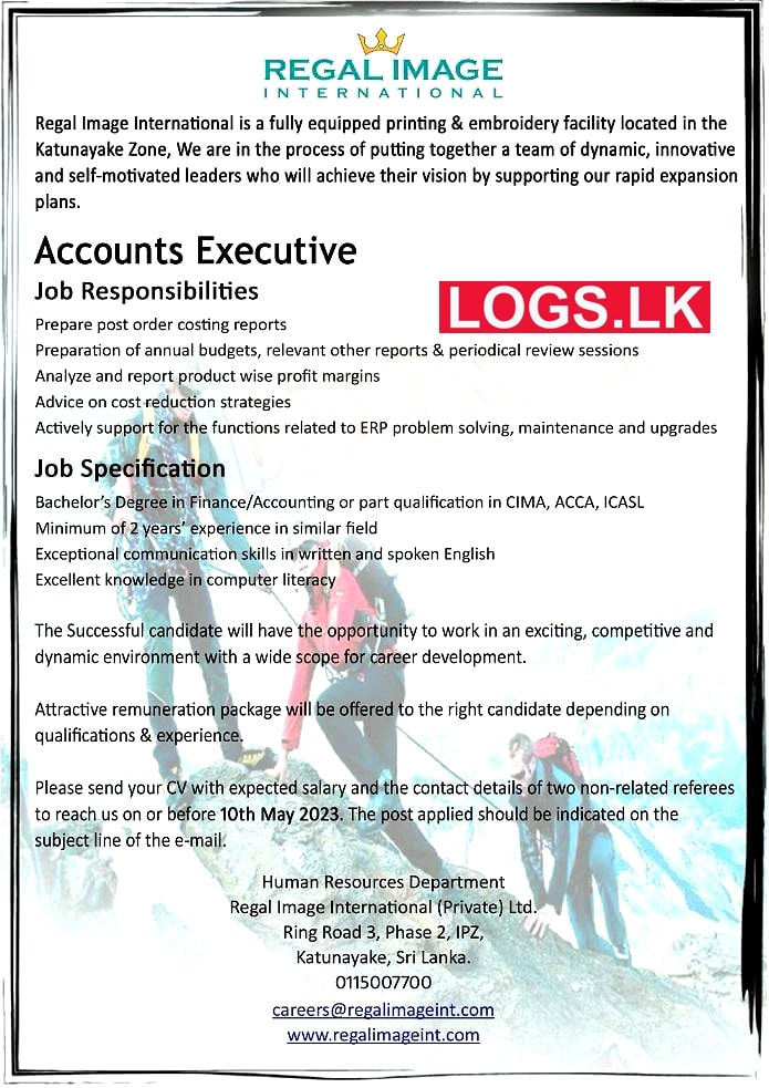 Accounts Executive Job Vacancy at Regal Image International (Pvt) Ltd Job Vacancies