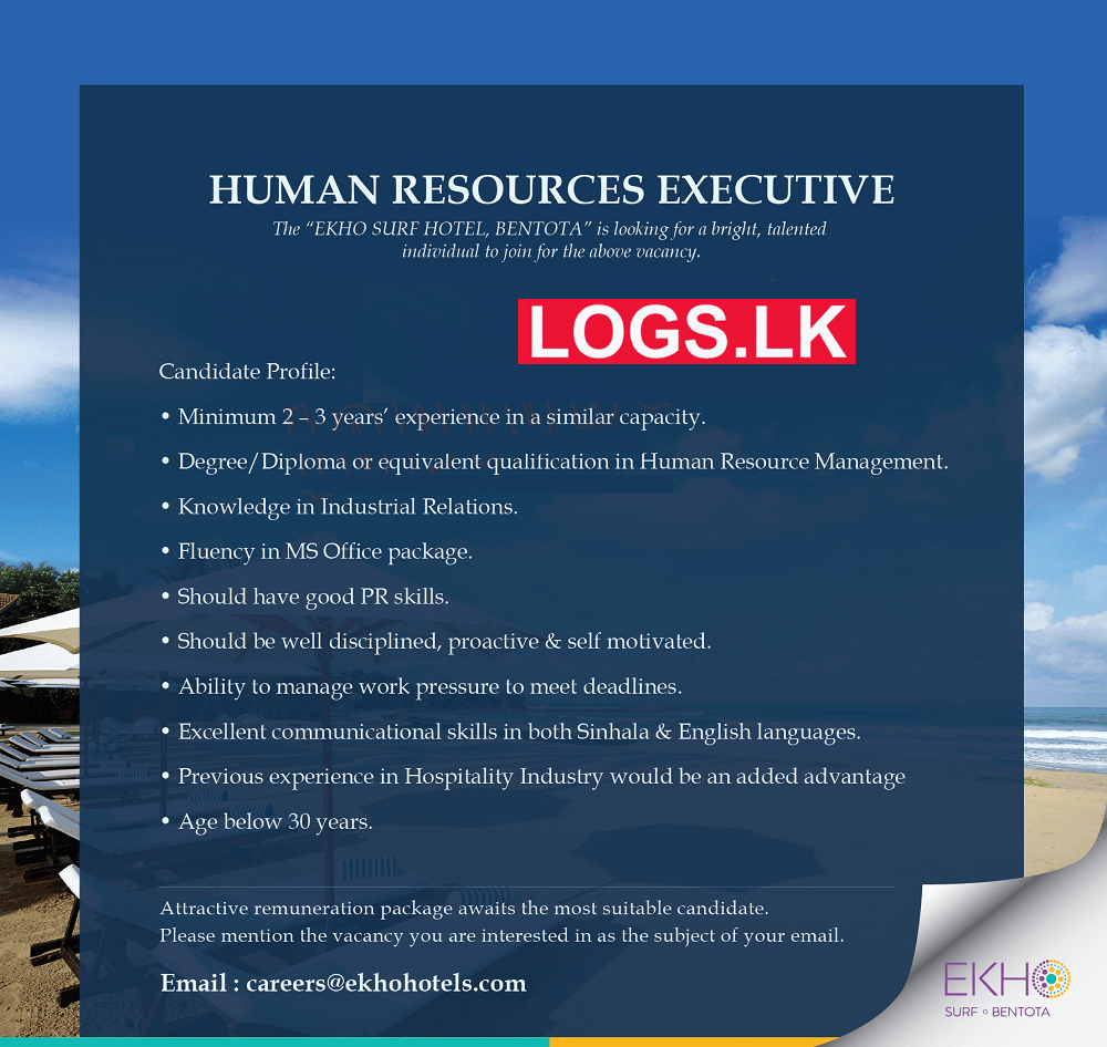 Human Resources Executive Vacancy at EKHO Surf Hotel Bentota Job Vacancies
