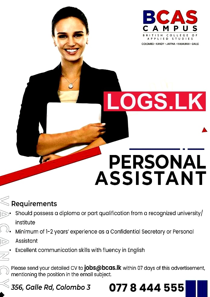 Personal Assistant Job Vacancy at BCAS Campus Job Vacancies in Colombo