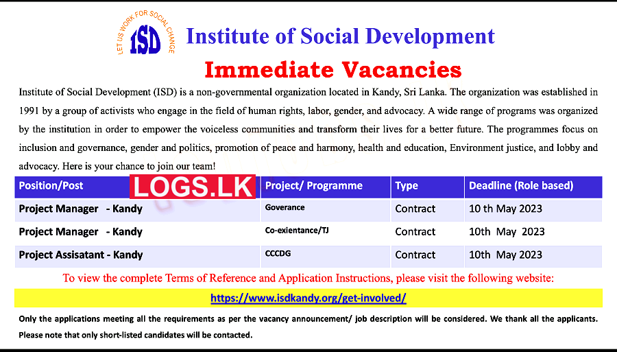 Project Manager / Project Assistant Vacancies at ISD Institute Job Vacancies