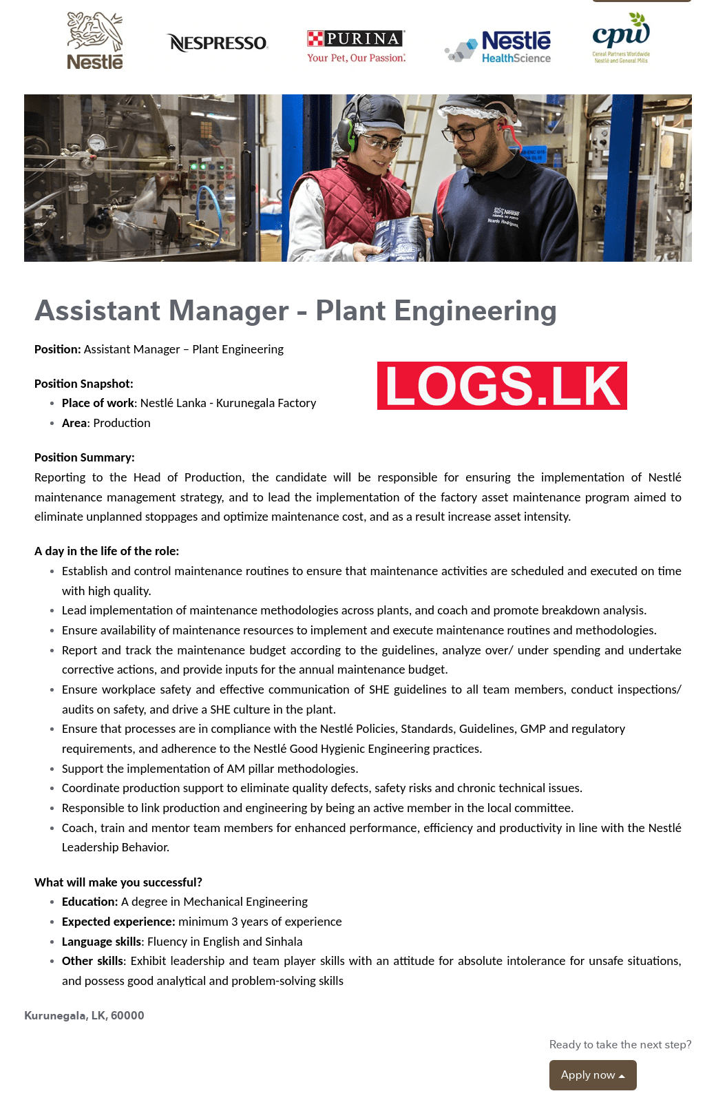 Assistant Manager Job Vacancy at Nestlé Sri Lanka Job Vacancies