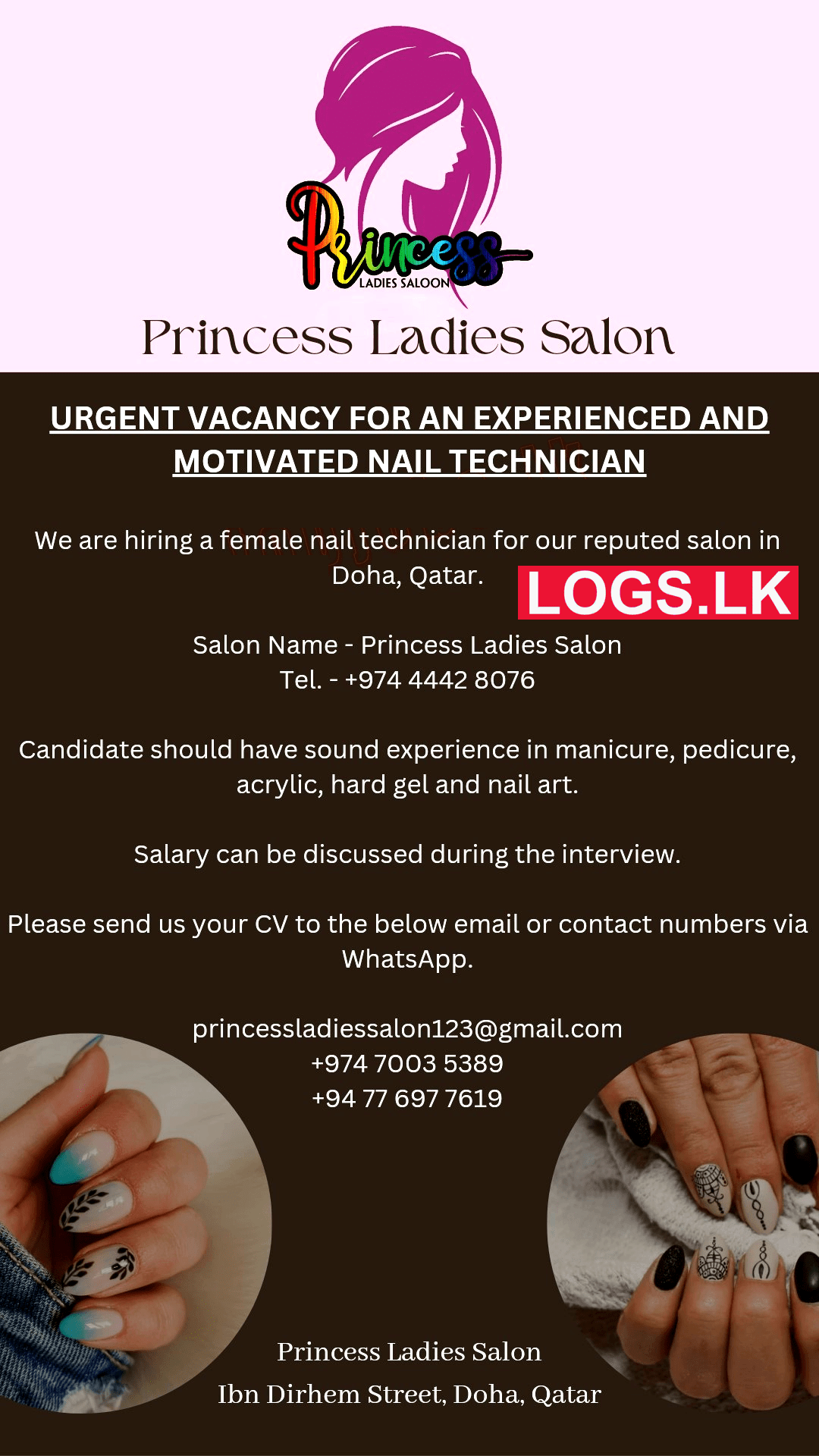 Nail Technician Job Vacancy at Qatar Princess Ladies Salon Job Vacancies in Sri Lanka