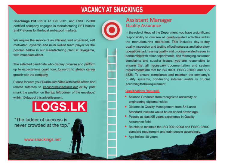 Assistant Manager Job Vacancy at Snackings (Pvt) Ltd Job Vacancies in Sri Lanka