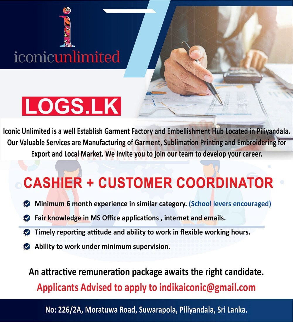 Cashier Job Vacancy at Iconic Unlimited Company Job Vacancies in Piliyandala Sri Lanka