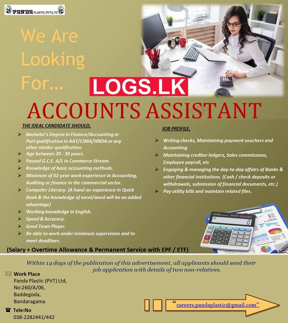 Accounts Assistant Job Vacancy at Panda Plastic (Pvt) Ltd Job Vacancies