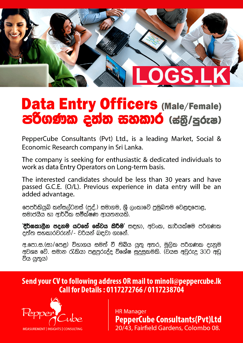 Data Entry Officers Vacancies at Pepper Cube Consultants (Pvt) Ltd Job Vacancies