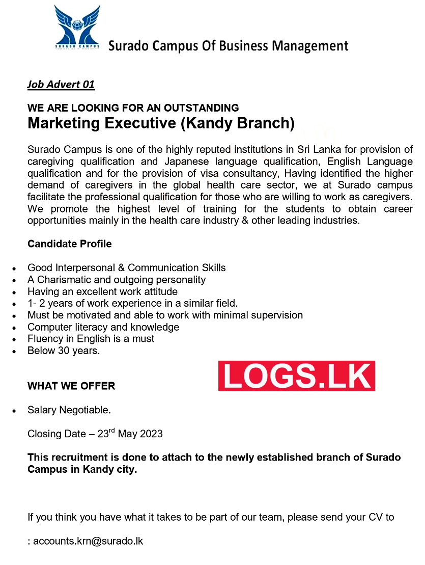 Marketing Executive Job Vacancy at Surado Campus Kandy Jobs Vacancies
