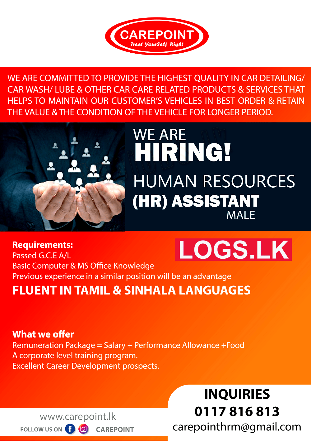 HR Assistant Job Vacancy at Carepoint (Pvt) Ltd Job Vacancies in Sri Lanka