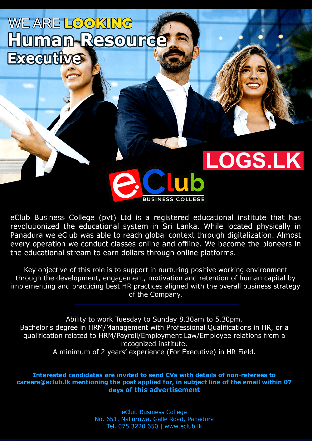 Human Resources Executive Vacancy at eClub Business College Job Vacancies