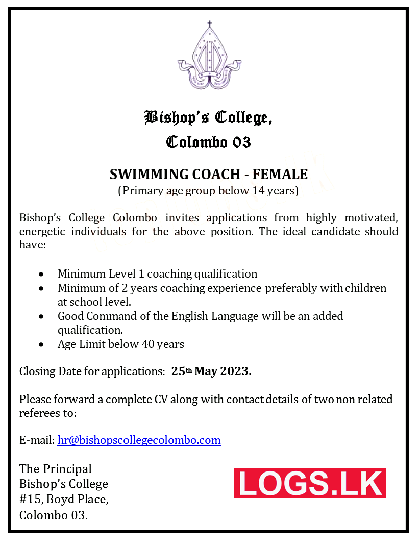 Swimming Coach (Female) Job Vacancy at Bishop's College Job Vacancies