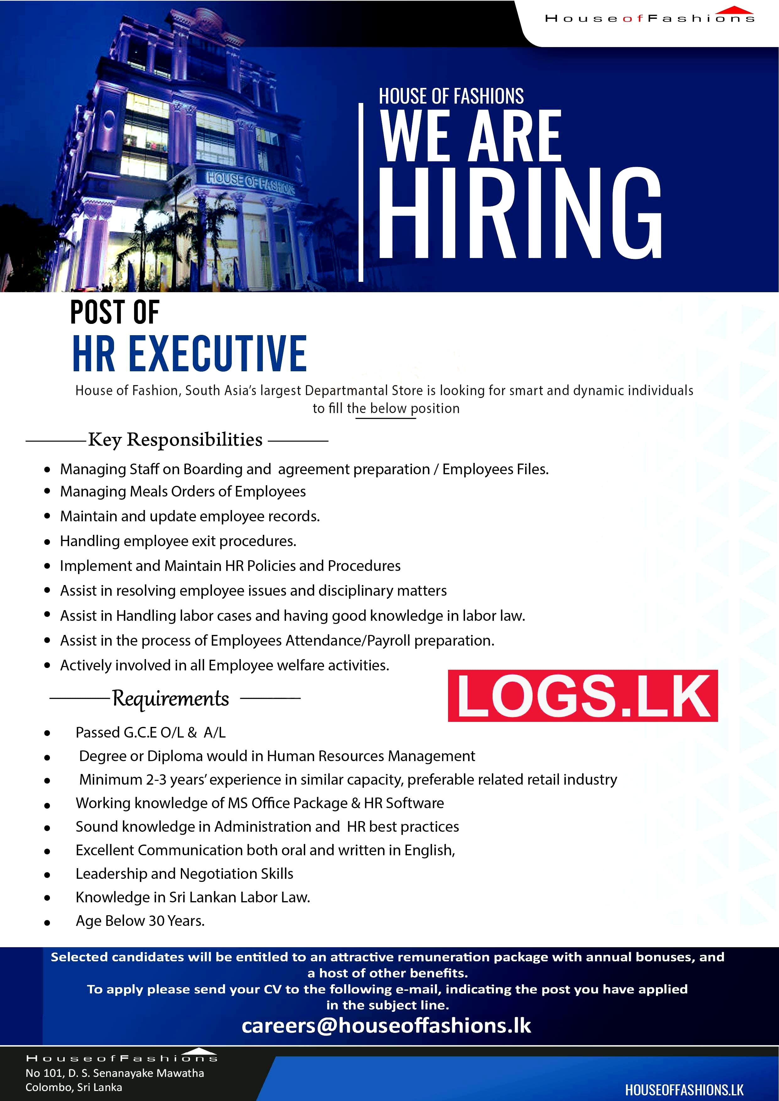 HR Executive Job Vacancy at House of Fashions Job Vacancies