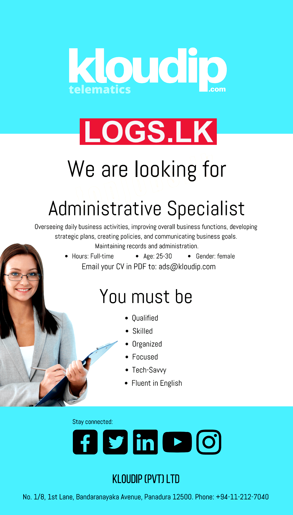 Administrative Specialist Job Vacancy at Kloudip (Pvt) Ltd Job Vacancies