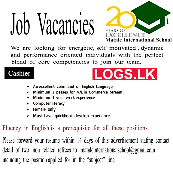 Cashier Job Vacancy at Matale International School Job Vacancies