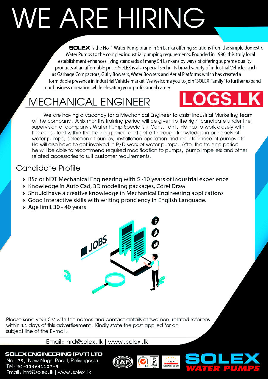 Mechanical Engineer Job Vacancy at Solex Engineering (Pvt) Ltd Job Vacancies