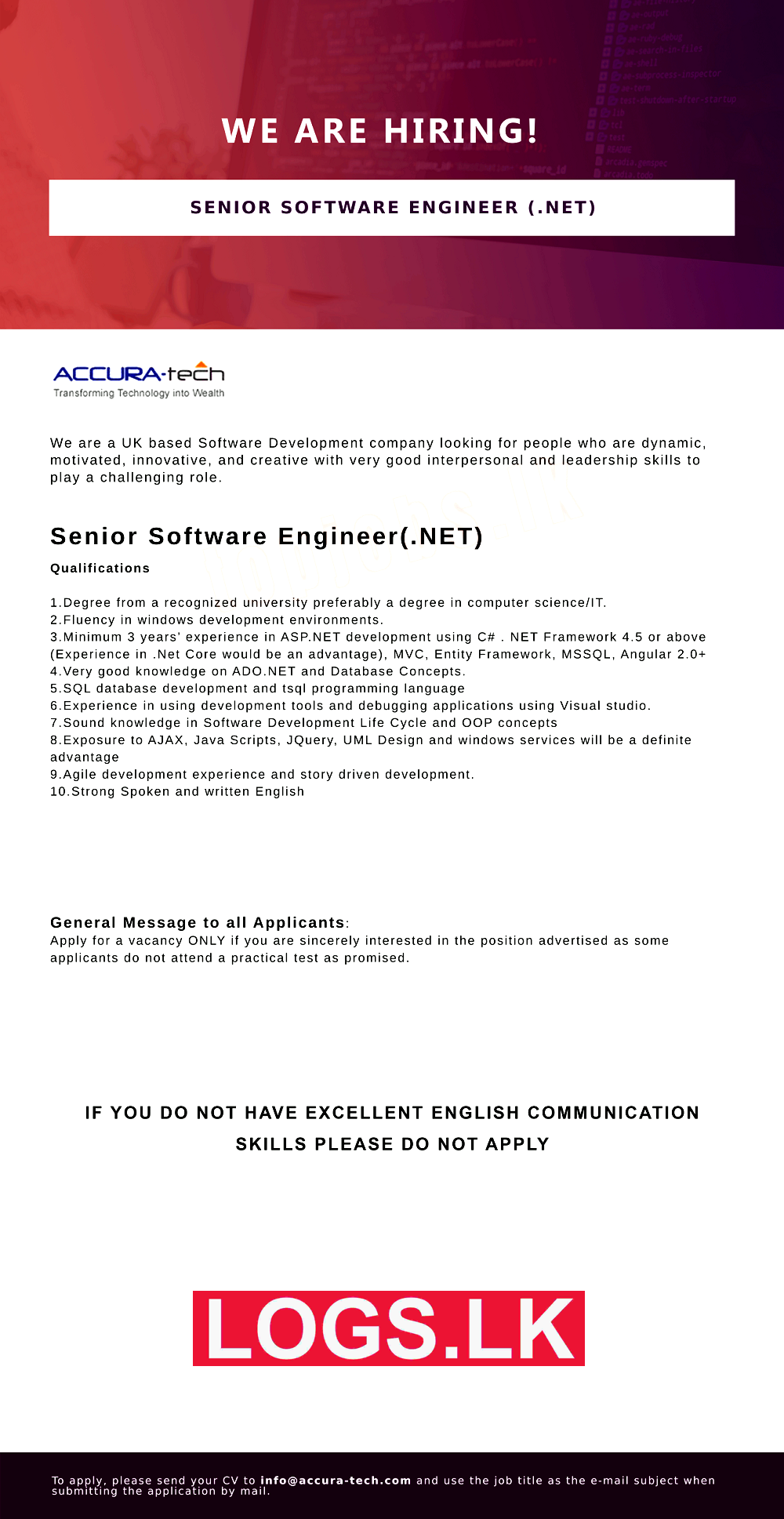 Senior Software Engineer Job Vacancies at Accura Tech Company Job Vacancies