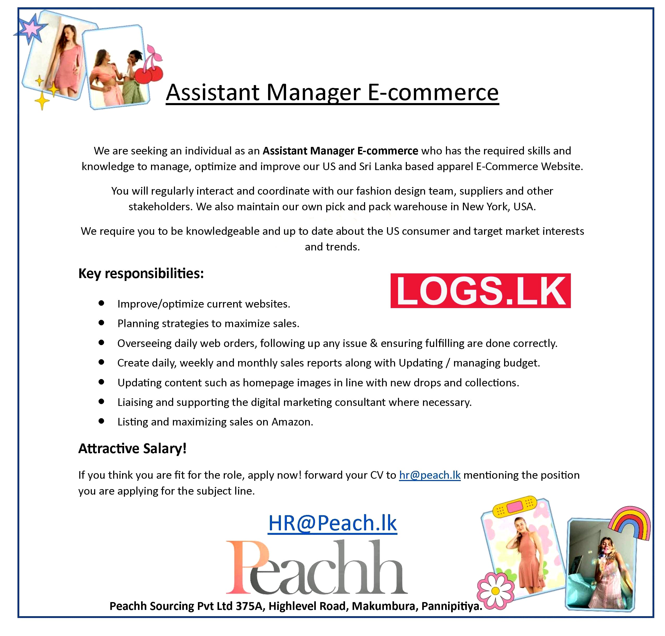 Assistant Manager (E-Commerce) Job at Peachh Sourcing (Pvt) Ltd Job Vacancies